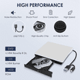thumbnail image 3 of External CD DVD +/-RW Drive, USB 3.0 & USB-C Portable CD & DVD ROM Burner Player Reader Writer Rewriter Disc Drive,White,1 x External CD/DVD Drive,White, 3 of 8