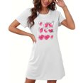 thumbnail image 4 of Pyjamas en Coton Robes de Nuit pour Femmes Robe de Sommeil à Imprimé Cœur Manches Courtes Col Rond Chemise de Nuit Confort Robe de Pyjama Tenue de Nuit T-Shirt Tenue d'Intérieur Robe de Maison Chemises de Nuit pour Femmes Coton Blanc TTG, 4 of 5