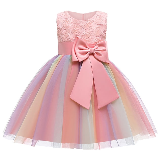 AJIWYH Robe de Demoiselle d'Honneur Princesse Florale pour Filles Enfants, Robe de Concours, Robe de Fête d'Anniversaire, Robe de Mariage Rose, 3-4 Ans