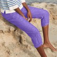 thumbnail image 4 of CFLVAEK Fake Denim Distressed Capri Pant with Pocket for Women Loose Fit Solid Ruched Beach Pant Flowy Breathable Straight Pedal Pushers Lightweight Mid Rise Ladies Lounge Pants, 4 of 8