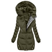 UPPADA Women's Long Winter Puffer Coat Waterproof Warm Down Jacket Zip Up Fleece Lined Hooded Parka with Pockets Ladies Fall Clothes,Lightweight Quilted Jacket Army Green,XL