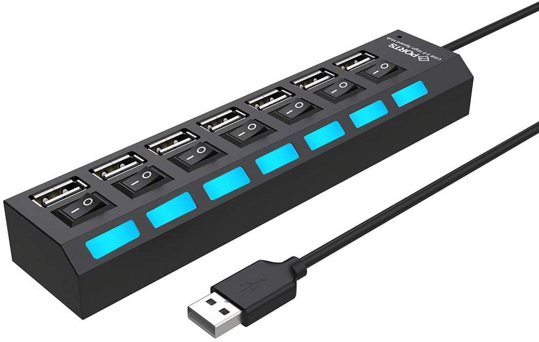 Multi Port USB Hub Splitter, 7-Port USB 2.0 Hub for Laptop, USB Port Expander with On/Off Individual Switch Compatible for All USB Device,4 pack