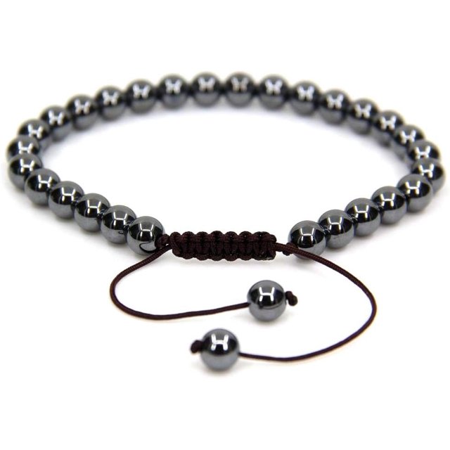 Bracelet Ajustable Unisexe en Perles Rondes de 6 mm en Hématite Noire Naturelle