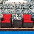 thumbnail image 4 of Costway 3PCS Patio Rattan Furniture Set Cushioned Conversation Set Sofa Coffee Table Red, 4 of 10