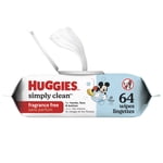 Huggies Simply Clean Les bébés espiègles, UNSCENTED, 1 Dépliez le paquet de dessus, 64 Essuie-glaces
