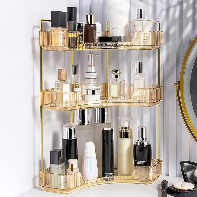 TopLLC 360 Rotating Cosmetics Storage Rack Corner Toilet Storage Box Light Luxury Bedroom Jewelry Cosmetics Decoration Storage Rack