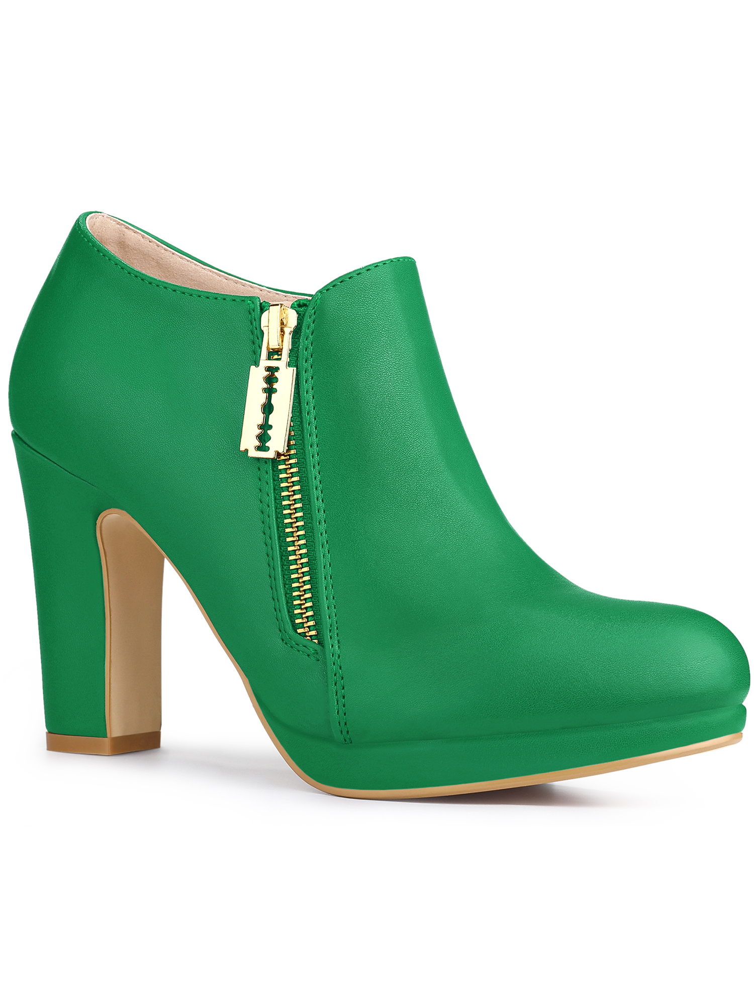 Unique Bargains Women's Platform Round Toe Chunky Heels Ankle Booties Green (Size 8.5)