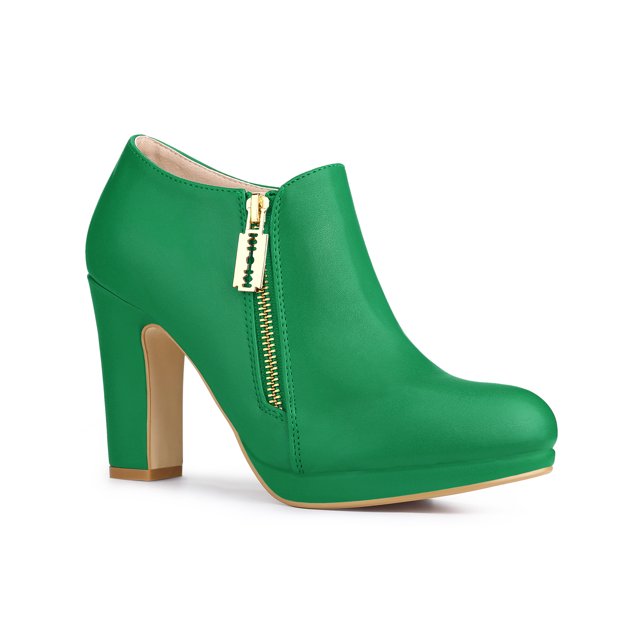 Unique Bargains Bottines à Plateforme à Bout Rond à Talons Épais pour Femme Vert (Taille 8,5)