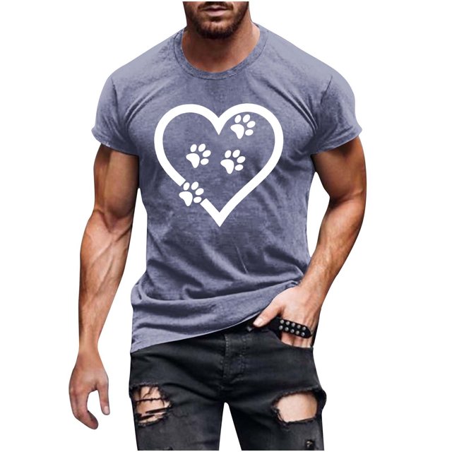 FAIWAD Men Summer Tops Short Sleeve Round Neck Printed T-Shirts Slim Stretch Workout Tops