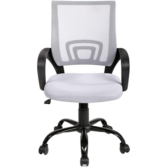 BestOffice Chaise de Bureau Ergonomique en Maille, Chaise de Direction Mi-Dos pour Tâches avec Soutien Lombaire, Accoudoirs, Pivotante à Roulettes et Hauteur Réglable, Blanc