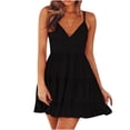 thumbnail image 2 of Pompotops Women's Fashion Solid Color Spaghetti Strap Backless Bow-knot Lace Dress, 2 of 7