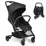 Poussette bébé légère, Poussettes parapluie de voyage compactes avec dossier réglable & repose-pieds, noir (porte jusqu'à 33 Lbs)