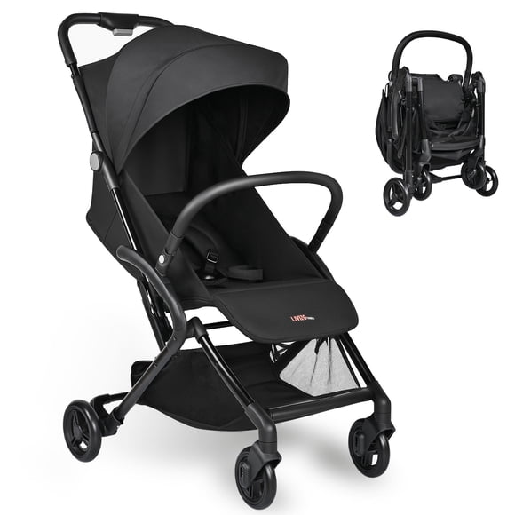 Lightweight Baby Stroller, Compact Fold Travel Umbrella Stroller with Adjustable Backrest & Footrest, Black (Carries up to 33 lbs)