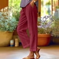 thumbnail image 2 of Dealovy Womens Cotton Linen Pants Plus Size Elastic High Waisted Solid Color Lightweight Summer Trousers, 2 of 6