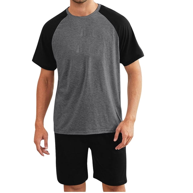 LSLJS Men's Pajama Set Sleepwear Lightweight Quick Dry Short Sleeve Shirts Shorts Soft Comfy Sleep Sets, Men's Pajamas