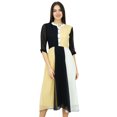 thumbnail image 1 of Bimba Femmes Classique Mandarine Col Shift Tricolore Midi Été Chic Robes, 1 of 9
