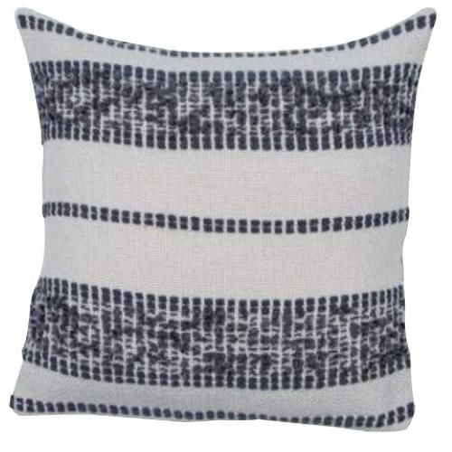 Mineral striped cushion 18''x18'' - Blue grey square outdoor cushion with textured horizontal stripes in blue grey and light grey, made from durable, water-resistant RPET fabric ideal for patio decor and outdoor living spaces.