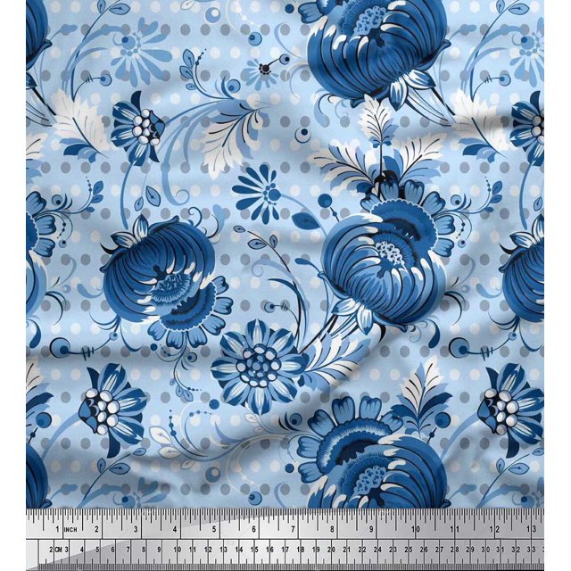 Soimoi Rayon Fabric Dot & Floral Artistic Fabric Prints By Yard 56 Inch Wide