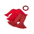 thumbnail image 1 of MesaSe Toddler Baby Girls Spring Princess Flare Pants Set O-Neck Ruffles Tops + Bell Bottom Pants Headband, 1 of 6
