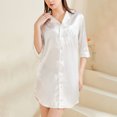 thumbnail image 4 of Besolor Chemise de Nuit en Satin pour Femme à Boutons, Robe Chemise à Manches 3/4, Décontractée et Confortable, Pyjama de Nuit, 4 of 4