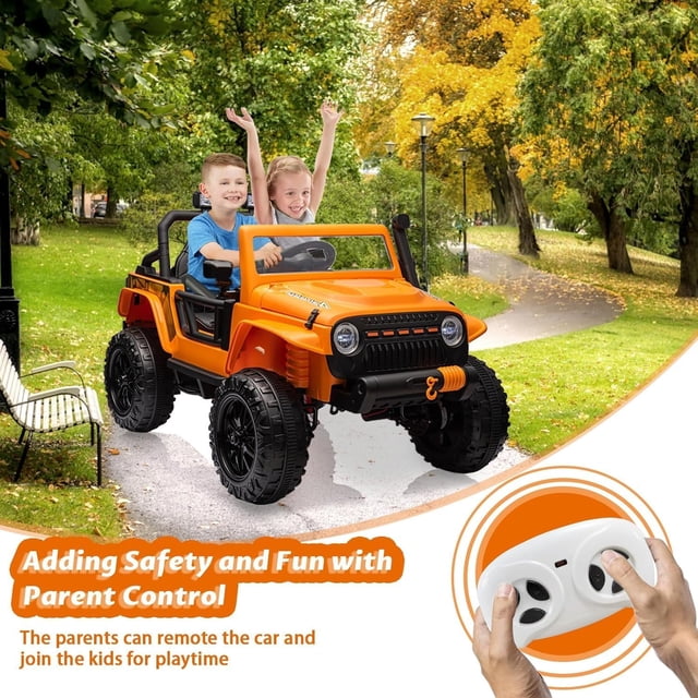 Royalbelle 24V Ride on Toys,2 Seater Electric Truck with Remote Control,Bluetooth,4WDS,Led Headlight & Music Player,Orange