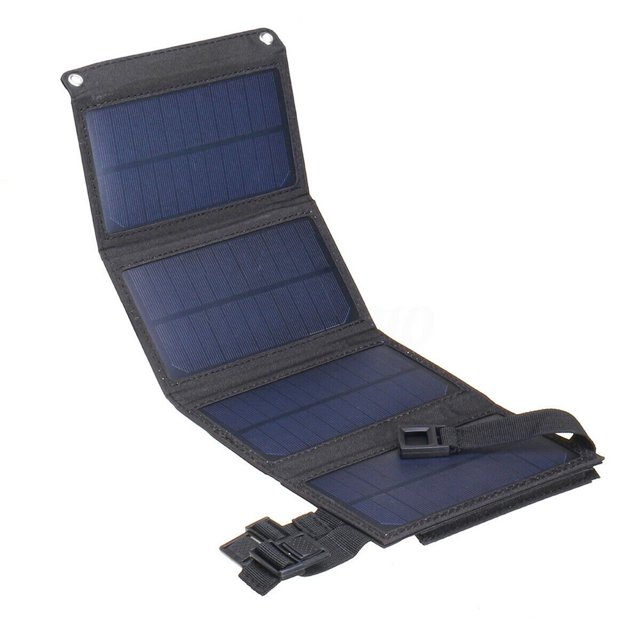 Waterproof 20W 5V Foldable USB Solar Panel Cells Charger for Hiking (Black)