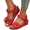 thumbnail image 4 of Latrodar Sandales Compensées pour Femmes Sandales de Randonnée Femmes Fête Confortables Extensibles Sandales à Fleurs Boucle Bout Rond Chaussures d'Été Talon Moyen (2 Pouces-3 Pouces) Moyen Sandales Unies pour Dames Anniversaire, 4 of 5