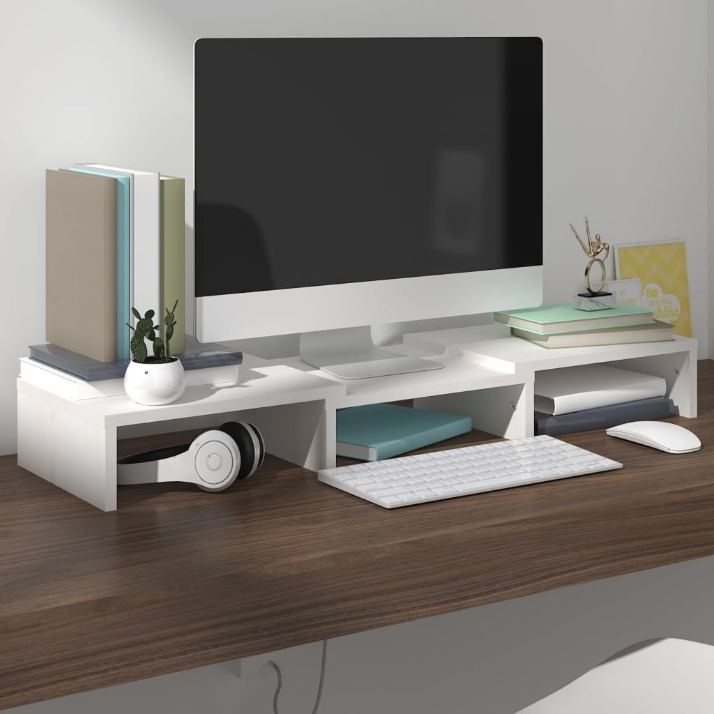 vidaXL Monitor Stand White 60x24x10.5 cm Solid Wood Pine