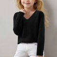 thumbnail image 2 of LOVZFMLL Chandails pour Filles, Chandail à Col en V Côtelé Classique Décontracté Uni, Haut Douillet et Doux pour Superposition Vêtements d'Automne Hauts Chauds d'Hiver Vêtements pour Filles de 6-7 Ans, 2 of 6