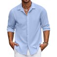 thumbnail image 2 of Yuyuzo Mens Shirts Long Sleeve Button down Open Front Lapel V Neck Blouse Solid Color Business Casual Fall Tops, 2 of 6
