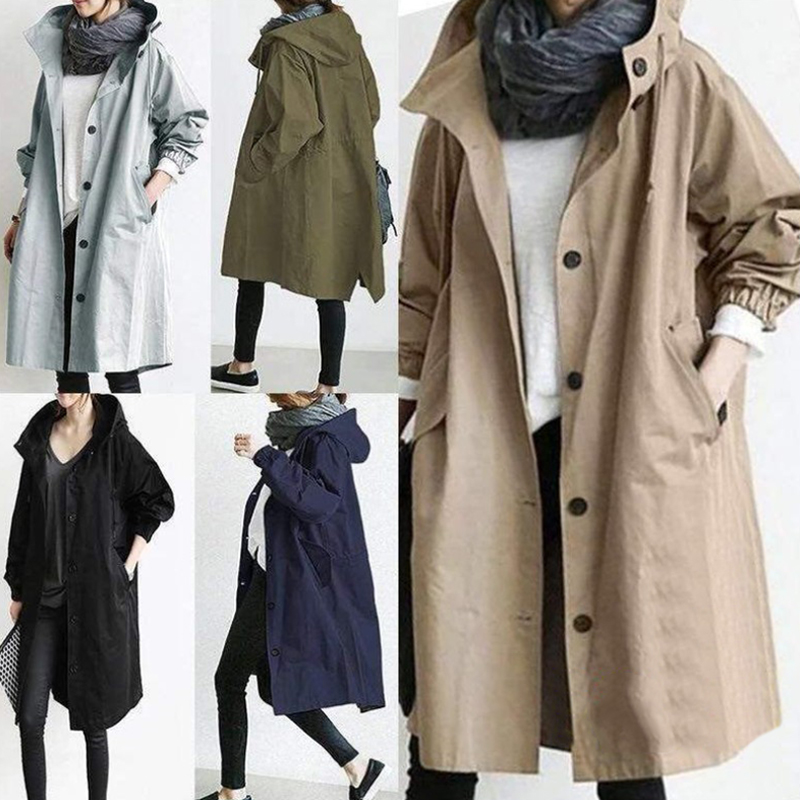 CAROOTU Women Windbreaker Jacket Casual Loose Button Pockets Hooded Windproof