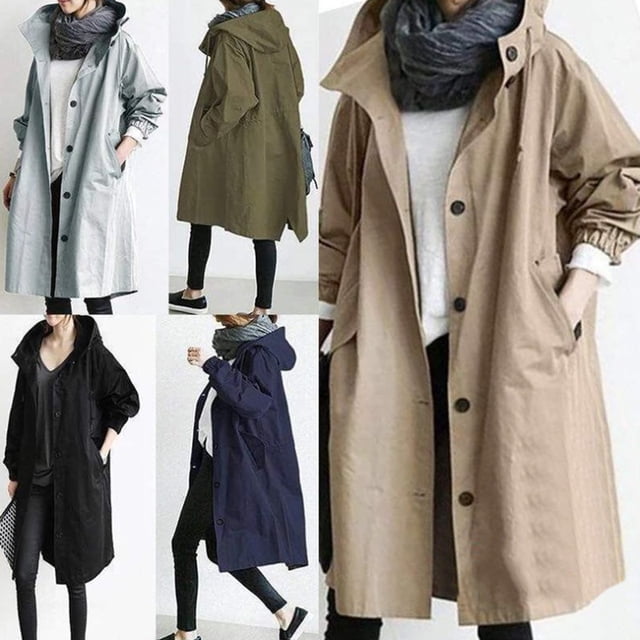 CAROOTU Women Windbreaker Jacket Casual Loose Button Pockets Hooded Windproof