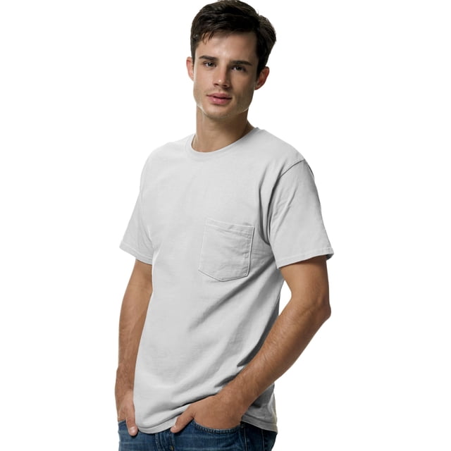 Hanes TAGLESS Men`s Pocket T-Shirt, L, Ash