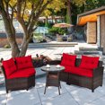 thumbnail image 1 of Costway 4PCS Outdoor Patio Rattan Furniture Set Cushioned Sofa Table Red, 1 of 10