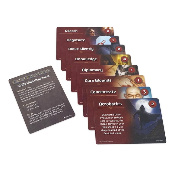 Thunderworks Games : Cartographes : Compétences 1 Mini-Extension - 8 Nouvelles Cartes de Compétences pour Cartographes et Héros Cartographes un Jeu de Dessin de Cartes Fantastiques