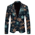thumbnail image 1 of Veste de Costume de Noël Flocon de Neige Père Noël pour Hommes Coupe Ajustée Imprimée Poche Revers Bouton Complets Formels pour Hommes Veste de Costume Costume, 1 of 5