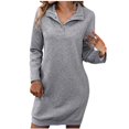 thumbnail image 1 of Robe T-Shirt Femme Automne Hiver à Manches Longues à Col Roulé Robe Chandail Boutonnée Unie à Revers Tricotée Mini Chandail Robes S-262 Gris TG, 1 of 7