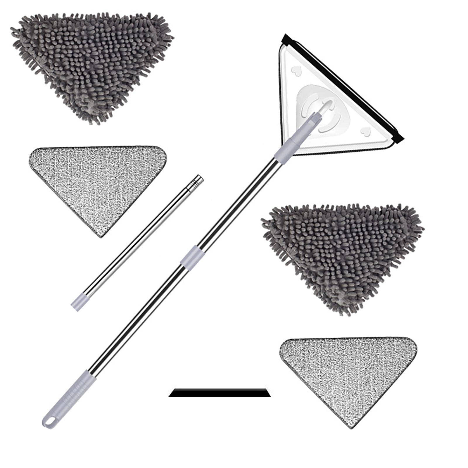 Riwcyla New Triangular Mop Household Floor Mopping Artifact Chenille Absorbent Mop Flat Mop Lazy 1.5 meters + 2 pieces of fiber cloth + 2 pieces of chenille cloth.