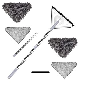 Riwcyla Nouveau Mop Triangulaire Plancher de ménage Mapping Artifact Chenille Absorbent Mop Plat Mop Lazy 1.5 mètres + 2 pièces de tissu fibreux + 2 pièces de tissu de chenille.