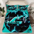 thumbnail image 1 of YST Teal Race Car Bedding Set Twin Neon Honeycomb Racing Car Games Fitted Sheet For Kids Boys Teen,Racing Helmet Wheel Checkered Flag Bed Sheets Soft Breathable Bed Sheet, 1 of 4