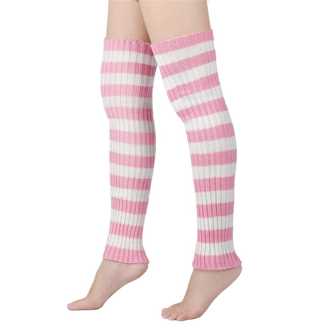 Men's Women's Winter Striped Pattern Knitted Yarn Warm Boot Leg Guards Foot Pile Socks