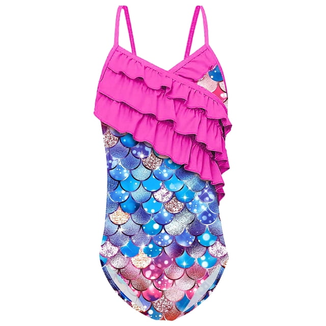 MIASHUI Girls One Piece Swimsuits Kids Ruffles Bathing Suit,Hot Pink,8-9 Years