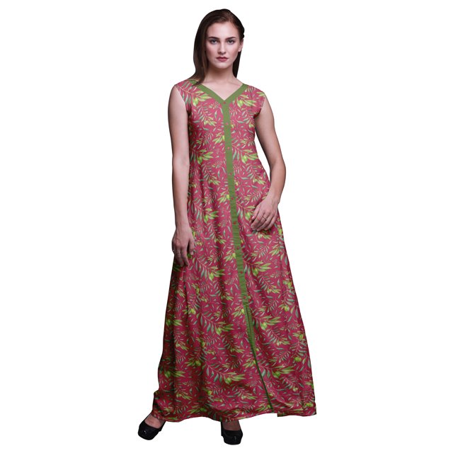 Bimba Robe de Plage Longue Sans Manches à Fente avant Imprimée de Feuilles Été Printemps pour Femmes - Moyen