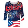 thumbnail image 5 of Meichang T-Shirt Drapeau Américain pour Femmes Rouge Blanc et Bleu T-Shirts Graphiques Manches 3/4 Hauts pour Femmes Col Ras du Cou Patriotique T-Shirts Drapeau des États-Unis, 5 of 5