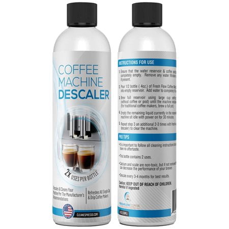 Solution de Détartrage pour Machines à Café et à Espresso - Lot de 2 Bouteilles (4 Usages) - Nettoyant Détartrant Universellement Compatible pour Keurig, Breville, Nespresso, Delonghi et Toutes les Machines à Usage Unique Ou à Filtre