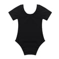 thumbnail image 3 of CHICTRY Filles Enfants Justaucorps de Gymnastique Basique à Manches Courtes Extensible Ballet Danse Justaucorps Haut Noir 8, 3 of 7