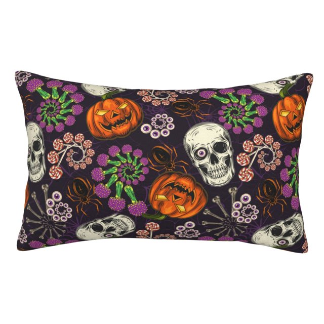 Cauagu Halloween With Skull Print Pillow Covers with Envelope Closure,1PC Pillow Cases Decorative Pillow Case for Bed & Couch, Pillows Not Included-14"x20"