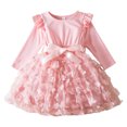 thumbnail image 1 of Teen Dresses Long Sleeve Wave Point Prints Ruffles Bowknot Mesh Clothes Flower Girl Dress Pink 5-6 Years, 1 of 4