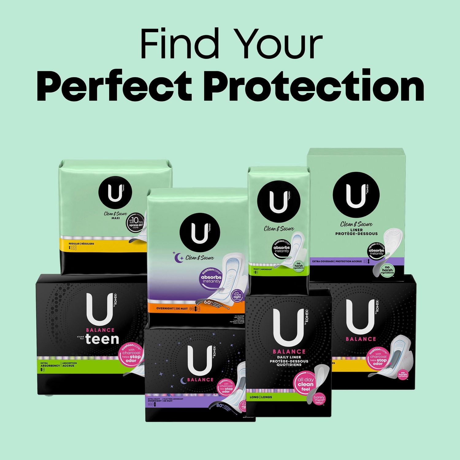 U by Kotex Clean & Secure Serviettes Maxi, Absorption Régulière