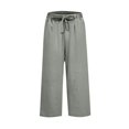 thumbnail image 4 of Women's Linen High Waisted Drawstring Culotte Pants Summer Elastic Waist Wide Leg Cropped Capri Pants With Pockets, 4 of 5